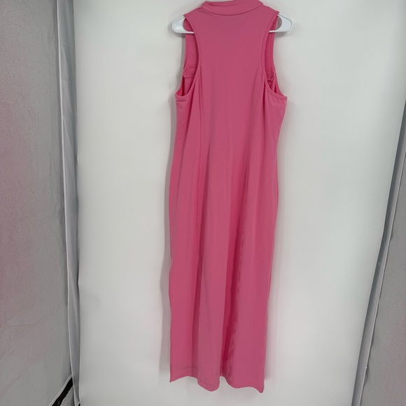 Boston Proper Zip Neck Maxi Dress Shift Size Large Sleeveless Pink White Cotton - Picture 8 of 10